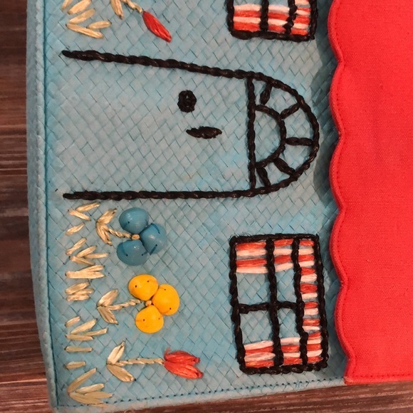 Lulu Guinness
"House" Purse Turquoise and Red Straw Satchel
10"L x 3"W x 10"H - Picture 7 of 15